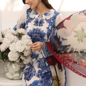 3 Piece Printed Lawn Suit with Chiffon Dupatta